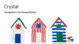  Presentation with colorful - Cool new slides with row colorful handmade beach cabins backdrop and a white colored foreground