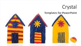  Presentation with isolated paw prints over white - Amazing slide deck having row colorful handmade beach cabins backdrop and a white colored foreground