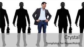  Presentation with business people silhouette - Amazing theme having row in silhouette shadow withe backdrop and a  colored foreground