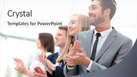  Presentation with people - Slides with row looking in same direction background and a white colored foreground