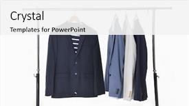  Presentation with black men in suit - Presentation design consisting of row of men's suits hanging background and a white colored foreground