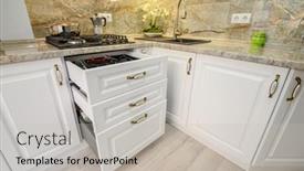  Presentation with kitchen furniture - Presentation enhanced with row-o-drawers-with-kitchen background and a light gray colored foreground