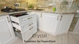  Presentation with kitchen furniture - Slide set with row-o-drawers-with-kitchen background and a light gray colored foreground