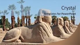  Presentation with ancient egypt - PPT theme with row of ancient sphinxes background and a light blue colored foreground