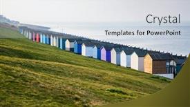 Presentation with beach - Audience pleasing presentation theme consisting of row-of-beach-huts backdrop and a light gray colored foreground