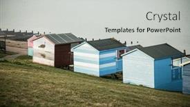  Presentation with british - Presentation design consisting of row-of-beach-huts background and a light gray colored foreground