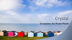  Presentation with beach - Audience pleasing PPT theme consisting of row-of-beach-huts backdrop and a light blue colored foreground