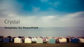  Presentation with summer at the beach - PPT theme consisting of row of beach huts in tankerton near whitstable in kent - british summer background and a light gray colored foreground
