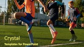  Presentation with football field - PPT theme consisting of row-of-boys-running background and a tawny brown colored foreground