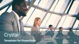  Presentation with business culture - PPT layouts with row of business people listening background and a ocean colored foreground