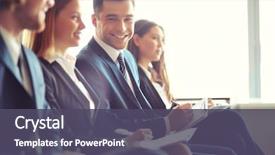  Presentation with young business man - Presentation theme with row of business people making background and a violet colored foreground