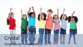  Presentation with children - Cool new slide deck with row of children standing together backdrop and a teal colored foreground