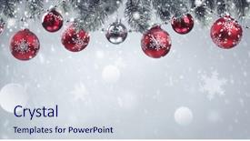  Presentation with christmas red - Amazing slides having row of christmas balls hanging backdrop and a sky blue colored foreground