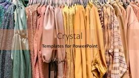  Presentation with clothes - Amazing slide deck having row-of-clothes-hanging backdrop and a coral colored foreground