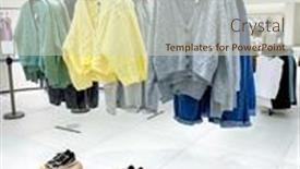  Presentation with clothes - Audience pleasing PPT theme consisting of row-of-clothes-hanging backdrop and a soft green colored foreground