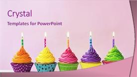  Presentation with cupcakes - Cool new presentation theme with row of colorful birthday cupcakes backdrop and a pink colored foreground