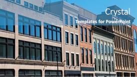  Presentation with buildings - Slide deck consisting of row-of-colorful-business-buildings background and a  colored foreground