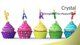  Presentation with invitation party - PPT theme enhanced with row of colorful party cupcakes background and a cream colored foreground