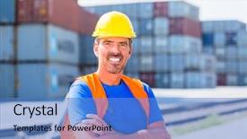  Presentation with row of air conditioners - Audience pleasing theme consisting of row of containers on port backdrop and a teal colored foreground