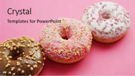  Presentation with row of textile looms weaving - Audience pleasing presentation theme consisting of row of delicious assorted doughnuts backdrop and a lemonade colored foreground