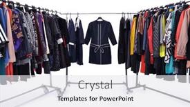  Presentation with females - Theme enhanced with row-of-different-clothes-dress background and a  colored foreground