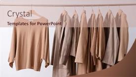  Presentation with females - Slide deck featuring row-of-different-clothes-dress background and a coral colored foreground
