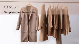  Presentation with females - PPT theme enhanced with row-of-different-clothes-dress background and a coral colored foreground