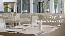  Presentation with napkins - Audience pleasing PPT theme consisting of row-of-dinner-tables-served backdrop and a gray colored foreground