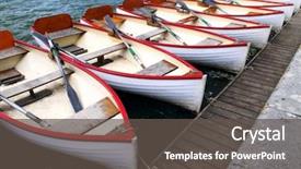  Presentation with wooden boat at sea edge - Slides consisting of row of docked wooden rowing background and a  colored foreground