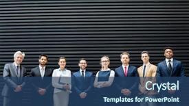  Presentation with dark grey - Cool new PPT theme with row of elegant delegates backdrop and a ocean colored foreground