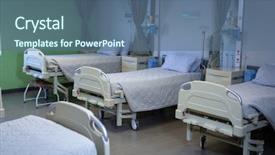  Presentation with beds - Slide deck having row of empty hospital background and a ocean colored foreground