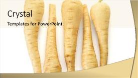 Presentation with rain on roof top - Theme having row of five parsnip roots background and a blonde colored foreground