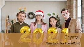  Presentation with next year - PPT layouts consisting of row-of-four-young-intercultural background and a gold colored foreground