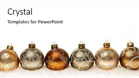  Presentation with designs christmas - Theme featuring row of golden christmas balls with festive designs on snow background and a white colored foreground