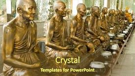  Presentation with thai temple - Slide deck with row-of-golden-monk-buddhist background and a tawny brown colored foreground