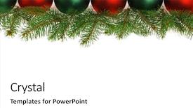  Presentation with christmas red - Presentation with row of green and red christmas ornaments with tree branches background and a white colored foreground