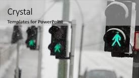  Presentation with falling snow - Theme consisting of row of green traffic lights background and a light gray colored foreground