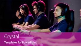  Presentation with computer games - Amazing slide deck having row-of-guys-in-casualwear backdrop and a violet colored foreground