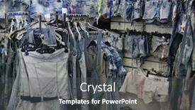  Presentation with jeans - Audience pleasing PPT layouts consisting of row of hanged blue jeans backdrop and a dark gray colored foreground