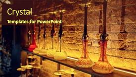  Presentation with nobody - Slides having row-of-hookahs-with-glass background and a tawny brown colored foreground