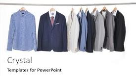  Presentation with man in suit and tie - Slide set featuring row-of-man-suit-striped background and a  colored foreground