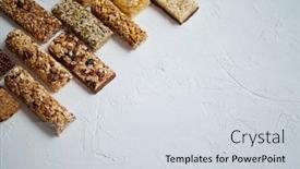  Presentation with energy bars - Beautiful PPT theme featuring row-of-mixed-gluten-free backdrop and a sky blue colored foreground
