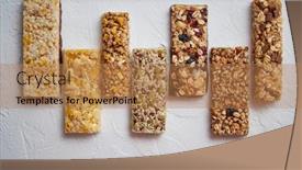  Presentation with energy bars - Colorful presentation design enhanced with row-of-mixed-gluten-free backdrop and a coral colored foreground