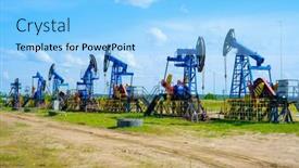  Presentation with oil field - PPT theme with row-of-modern-pumps-extracting background and a light blue colored foreground
