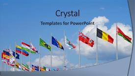  Presentation with world flags - Colorful presentation design enhanced with row of national flags backdrop and a teal colored foreground