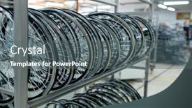  Presentation with wheels an axles - Amazing slide set having row-of-new-aluminum-bicycle backdrop and a gray colored foreground