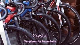  Presentation with bicycles - Slide deck consisting of row of new bicycles background and a wine colored foreground