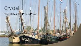  Presentation with vessels - Colorful PPT theme enhanced with row-of-old-sailing-vessels backdrop and a light blue colored foreground