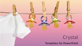  Presentation with pacifiers - Beautiful PPT theme featuring row-of-pacifiers-hanging-next backdrop and a coral colored foreground