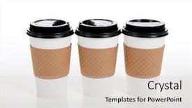  Presentation with paper cups - Theme having row of paper coffee cups background and a light gray colored foreground